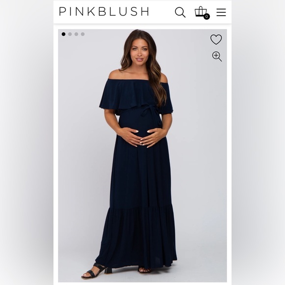 NWT PinkBlush Navy Off Shoulder Ruffle Trim Maxi Dress - Picture 1 of 7